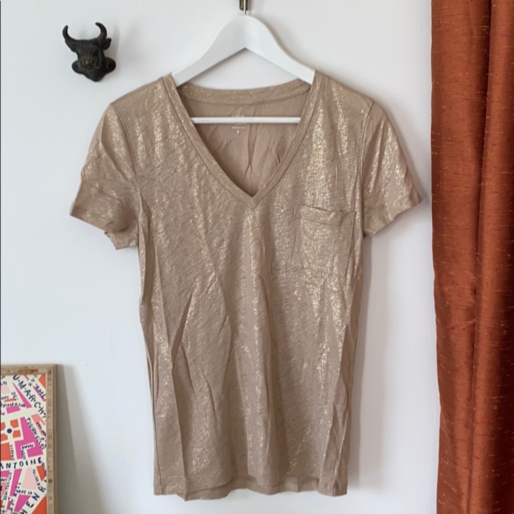 J crew t shirt, size small, blush and gold